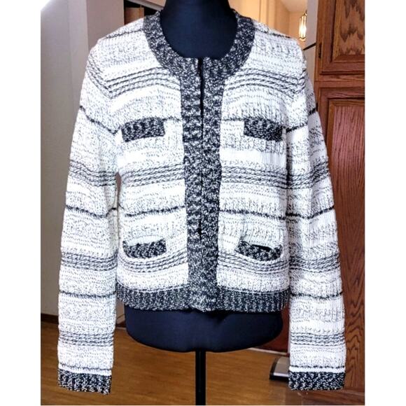 INC Womens Cardigan Sweater XL Knit Thick Black Cream Elegant Retro Old Money - Picture 1 of 8